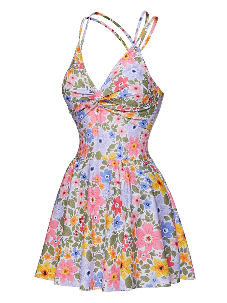 Costumi floreale con spalline incrociate multicolore anni '40
