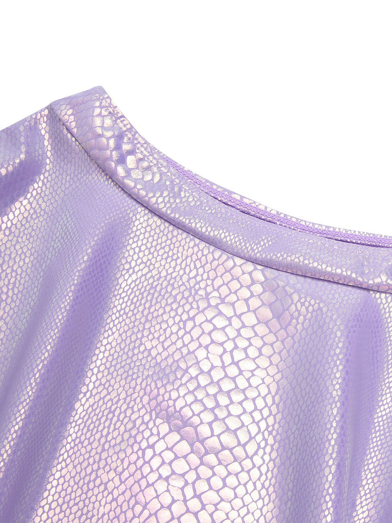 Set bikini a squame di pesce metallizzato lavanda anni '70