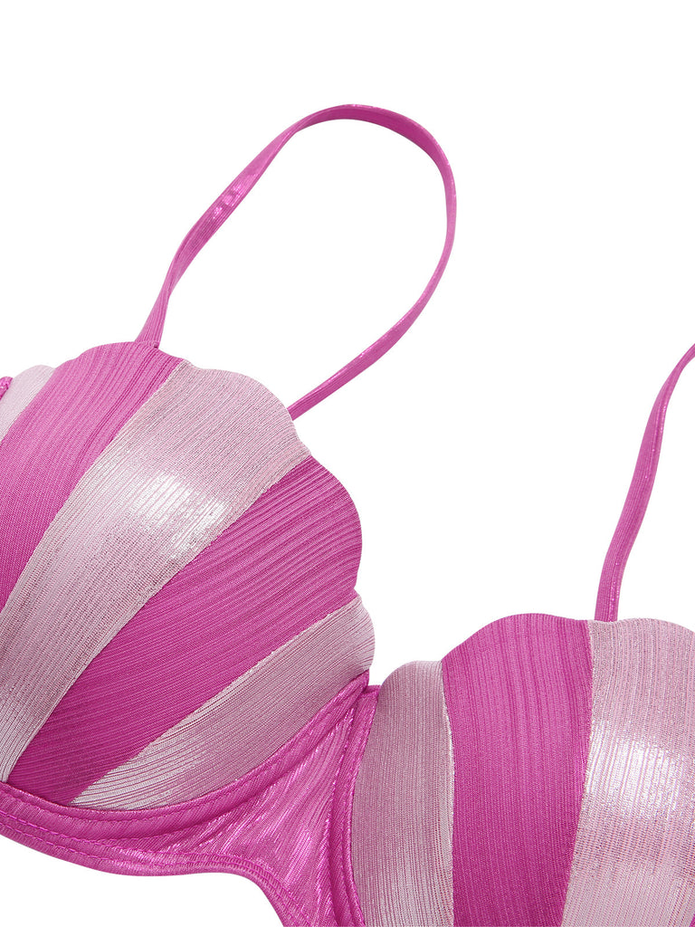 Costumi a forma di conchiglia patchwork rosa anni '70