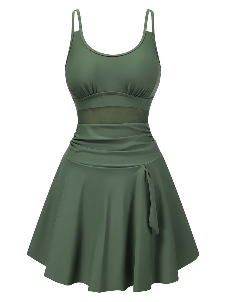 Abito da bagno con spalline a fiocco verde anni '30