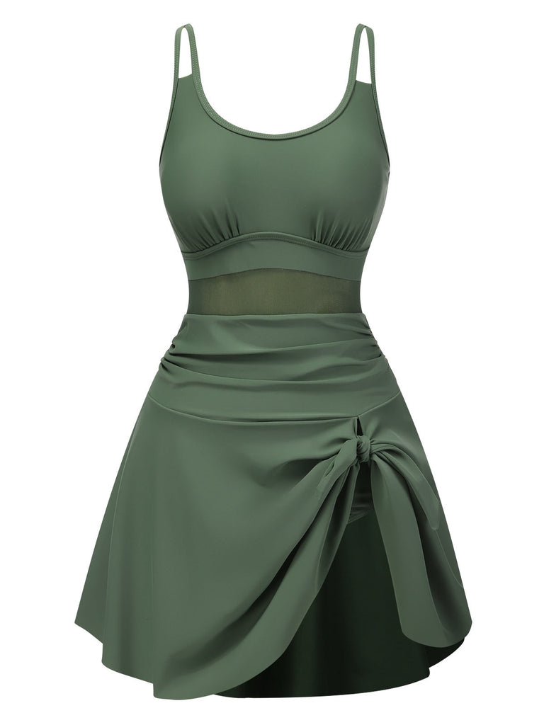 Abito da bagno con spalline a fiocco verde anni '30