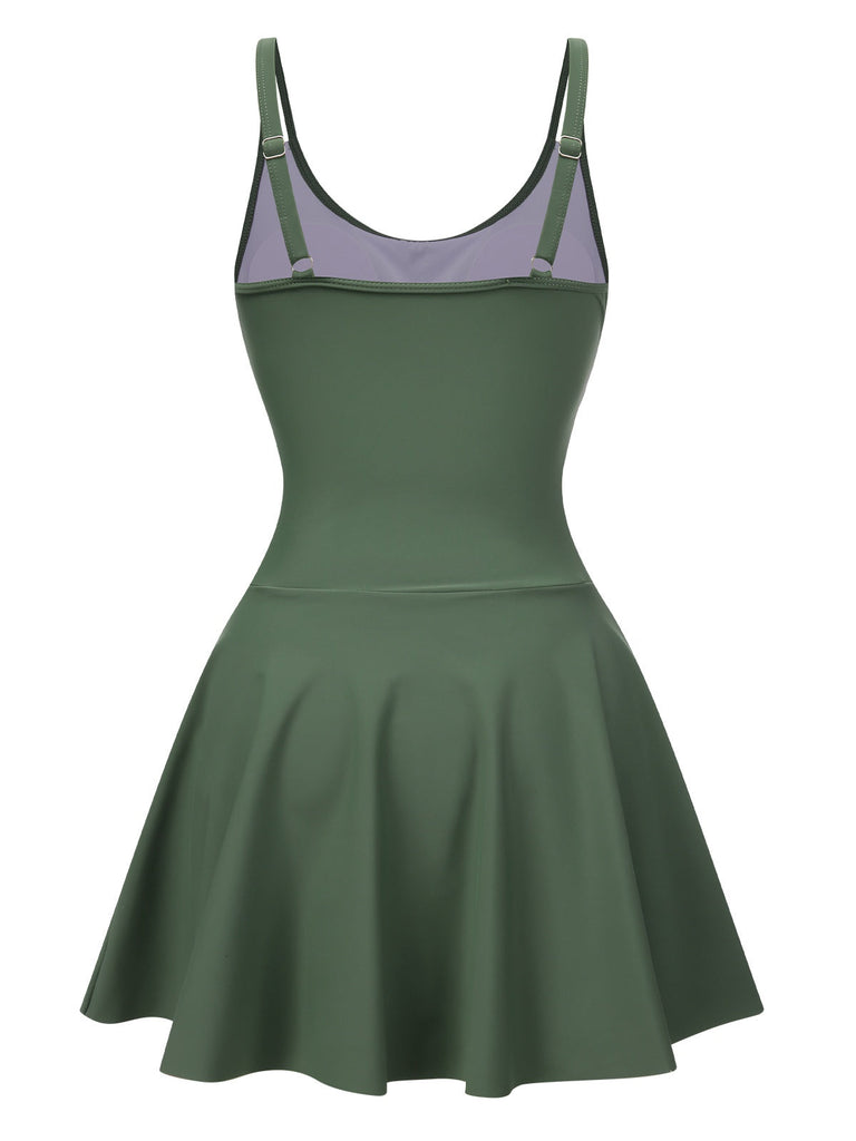 Abito da bagno con spalline a fiocco verde anni '30