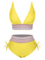 Set Bikini patchwork a vita alta scollo a V giallo anni '70