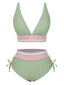 Set Bikini patchwork a vita alta scollo a V verde anni '70
