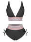 Set Bikini patchwork a vita alta scollo a V nero anni '70