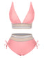 Set Bikini patchwork a vita alta scollo a V rosa anni '70