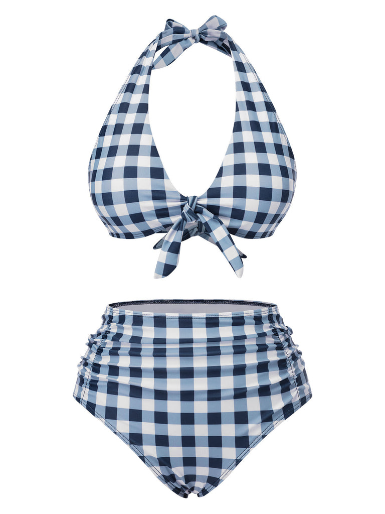 Costumi plaid con scollo all'americana blu anni '50