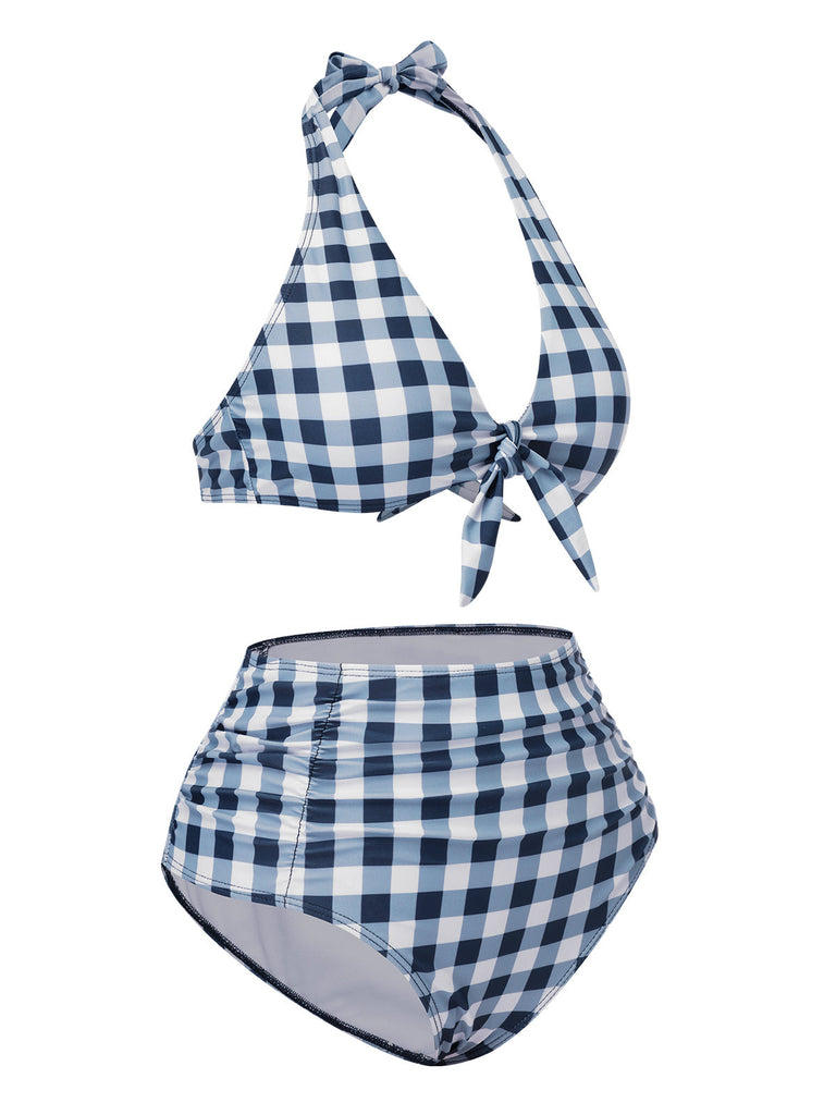 Costumi plaid con scollo all'americana blu anni '50