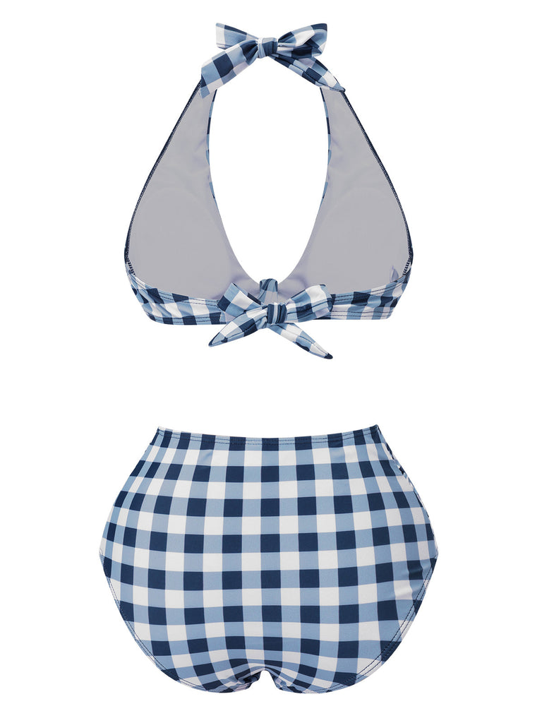 Costumi plaid con scollo all'americana blu anni '50