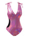 Costume da bagno lucido scollo a V profondo rosa anni '70