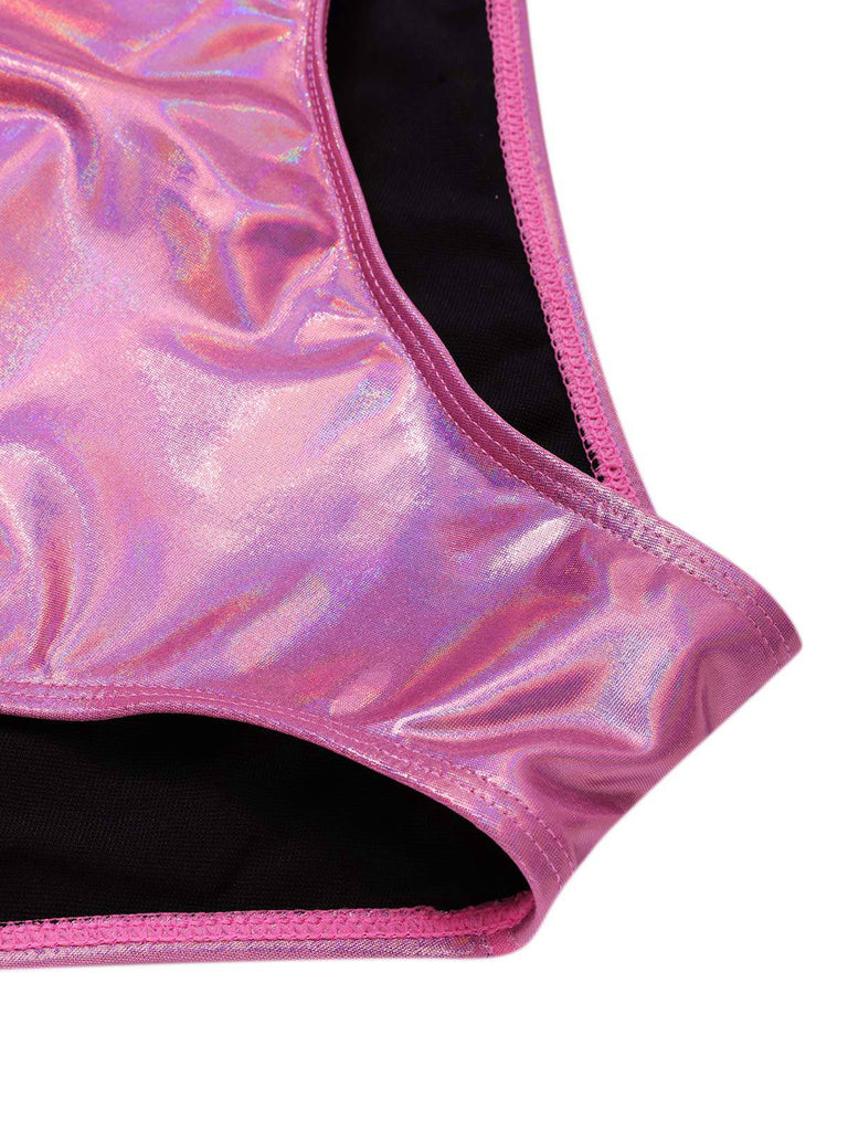 Costume da bagno lucido scollo a V profondo rosa anni '70