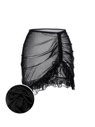 Copricostume a doppio strato con volant nero anni '70