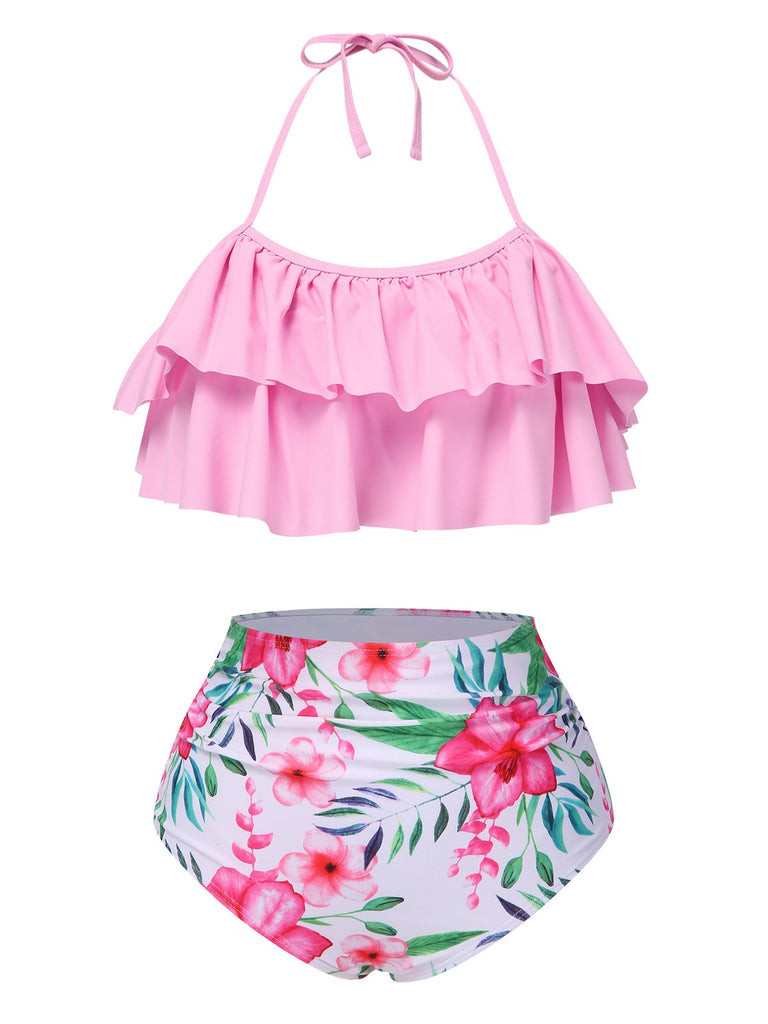 Costumi con volant floreale rosa anni '30