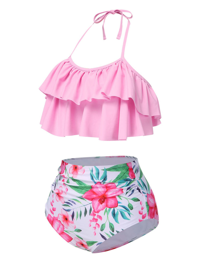 Costumi con volant floreale rosa anni '30