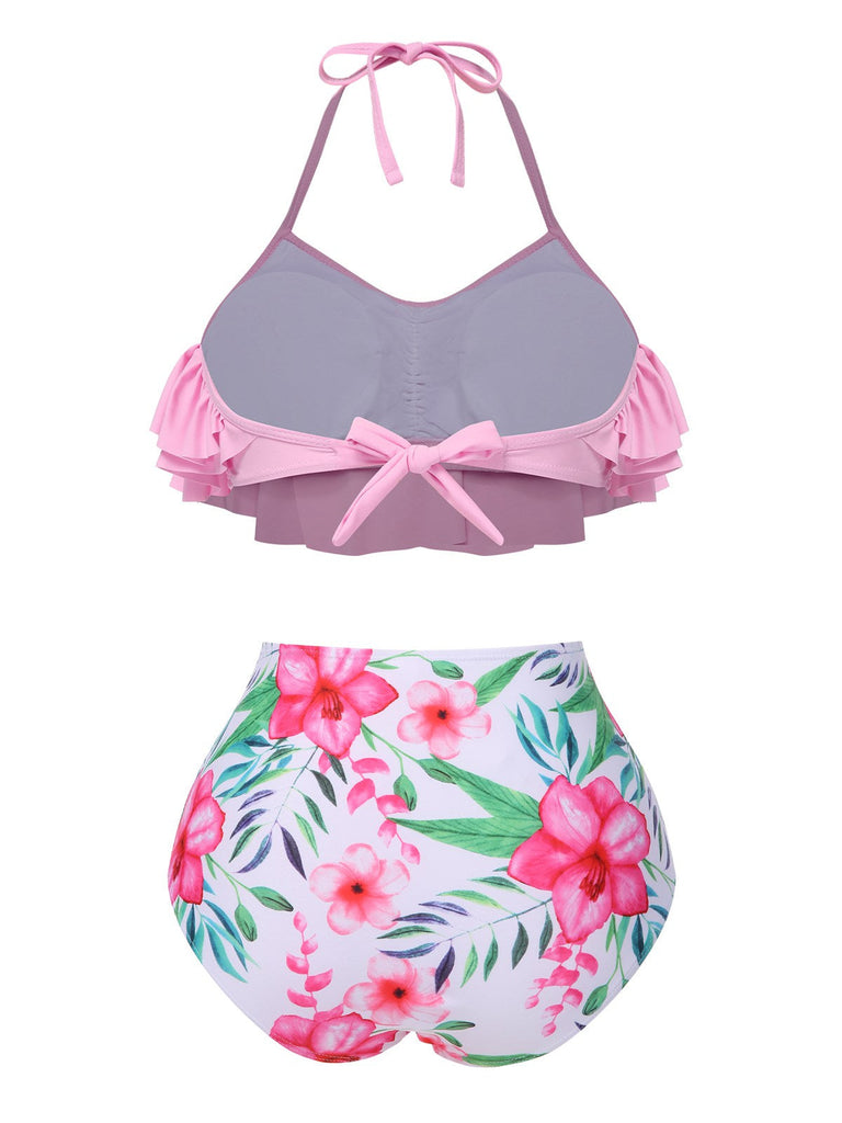 Costumi con volant floreale rosa anni '30