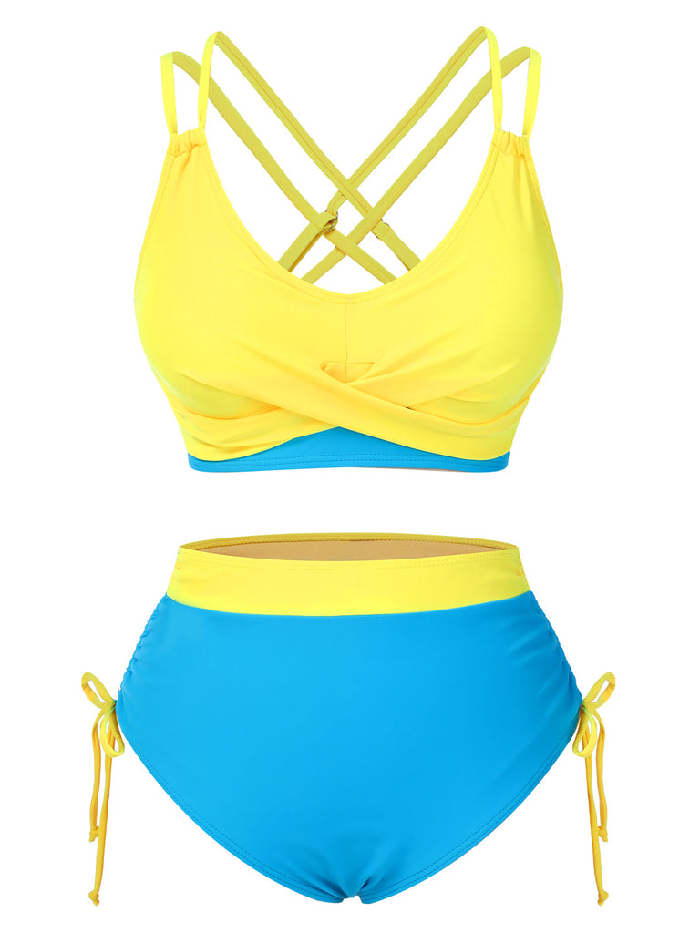 Set bikini patchwork con spalline sottili anni '50
