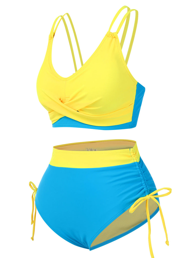Set bikini patchwork con spalline sottili anni '50