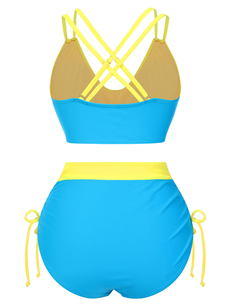 Set bikini patchwork con spalline sottili anni '50