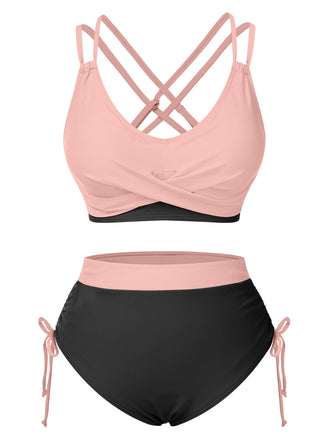 Set bikini patchwork con spalline sottili anni '50