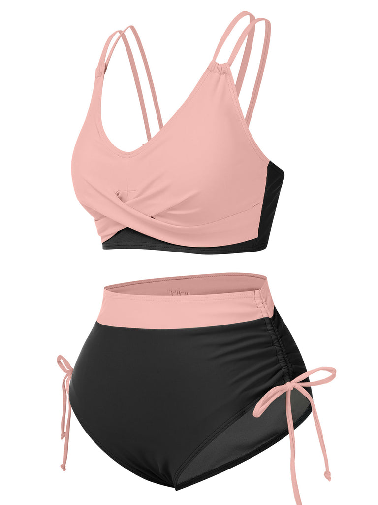 Set bikini patchwork con spalline sottili anni '50