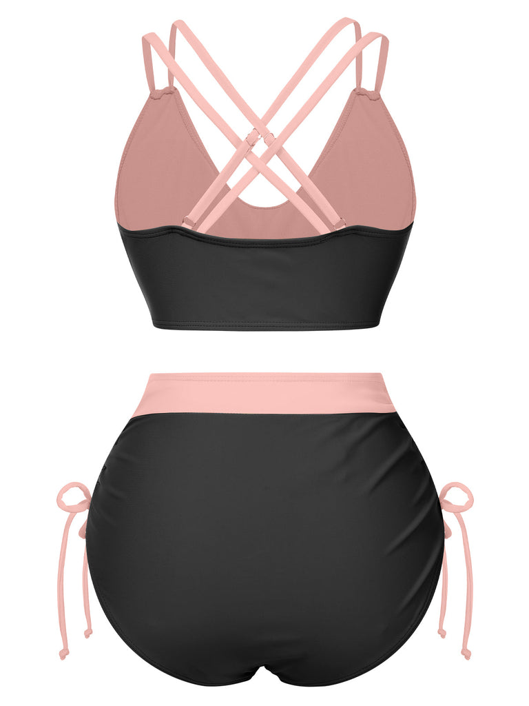 Set bikini patchwork con spalline sottili anni '50