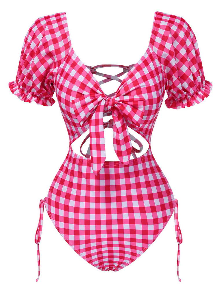 Costumi a sbuffo con plaid cava rosso anni '50