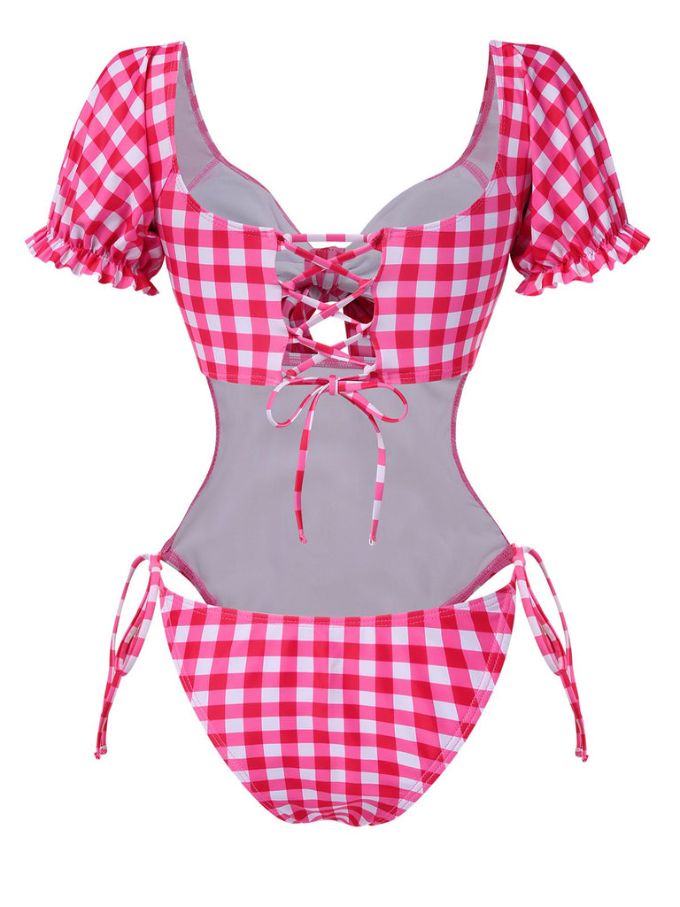 Costumi a sbuffo con plaid cava rosso anni '50