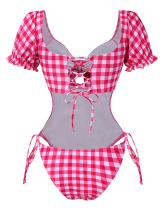 Costumi a sbuffo con plaid cava rosso anni '50