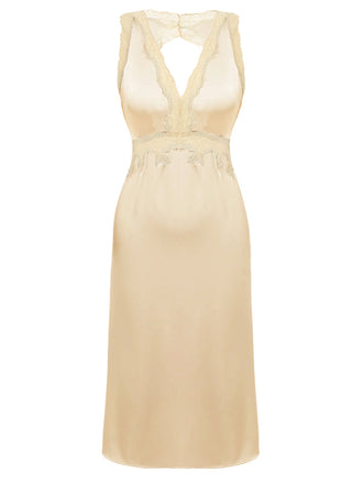 Pigiama in pizzo raso con scollo a V beige anni '50