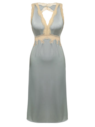 Pigiama in pizzo raso con scollo a V grigio blu anni '50