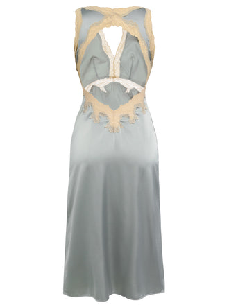 Pigiama in pizzo raso con scollo a V grigio blu anni '50