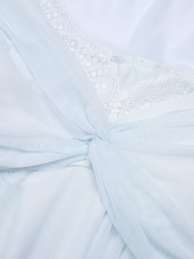 2PCS Pigiama in pizzo annodato azzurro chiaro anni '40
