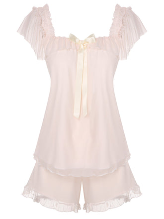 Pigiama scollo quadrato nastri rosa anni '50