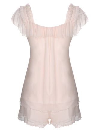 Pigiama scollo quadrato nastri rosa anni '50