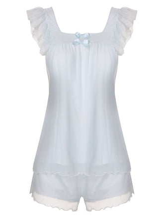 Pigiama volant con colletto quadrato azzurro chiaro anni '50