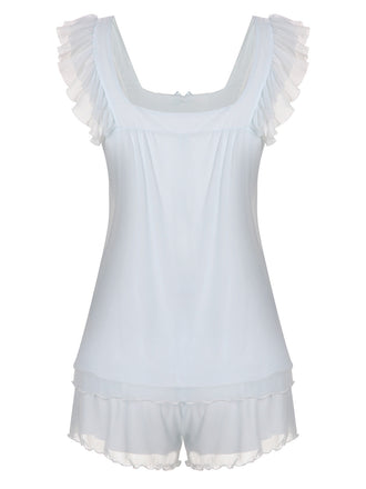 Pigiama volant con colletto quadrato azzurro chiaro anni '50