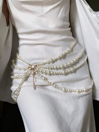 Catena da vita con ciondolo a goccia di perle multistrato