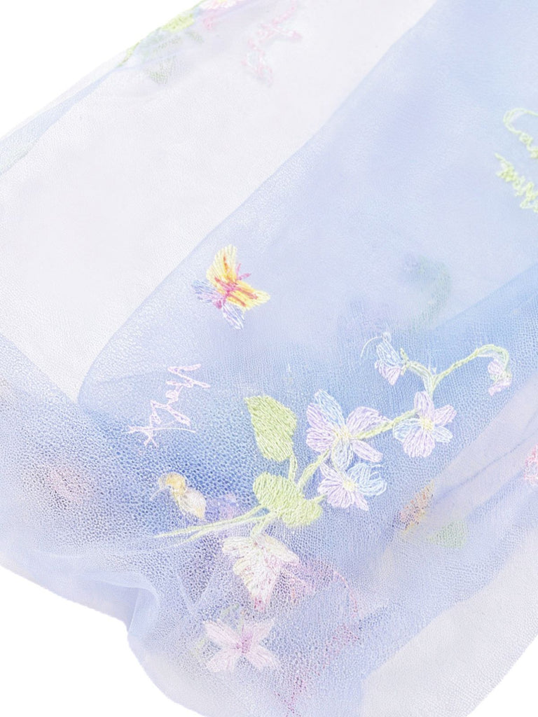 [Prevendita] Abito con ricami floreali in rete a maniche lunghe blu anni '30