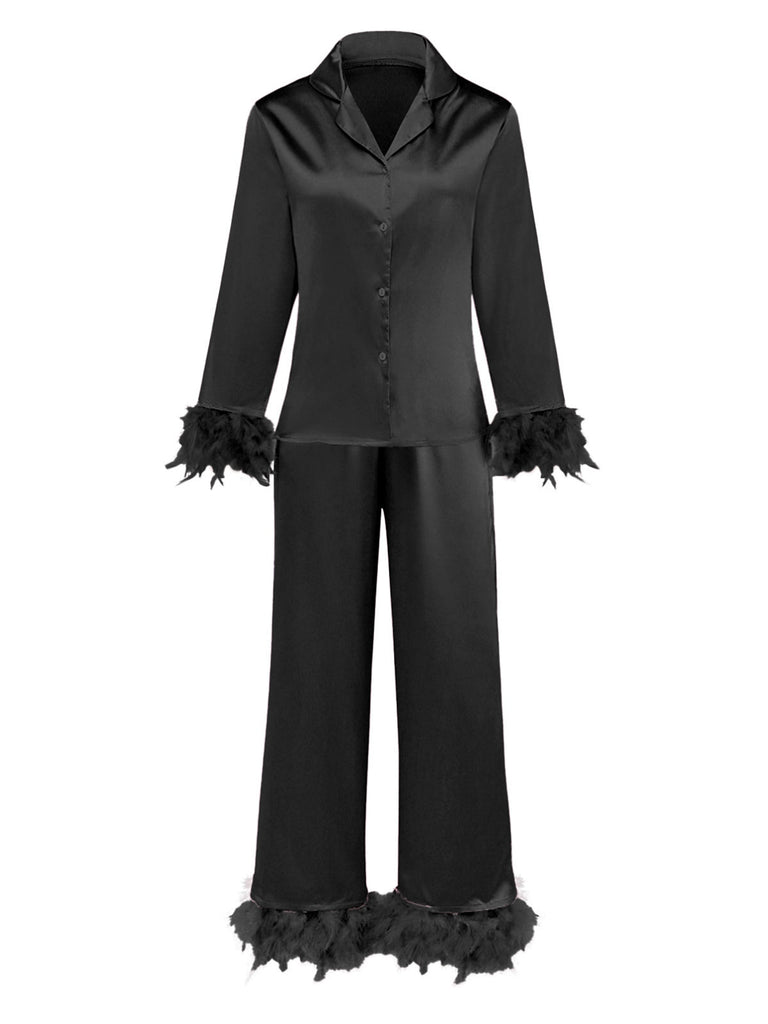 Pigiama in raso con finiture in piume anni '30