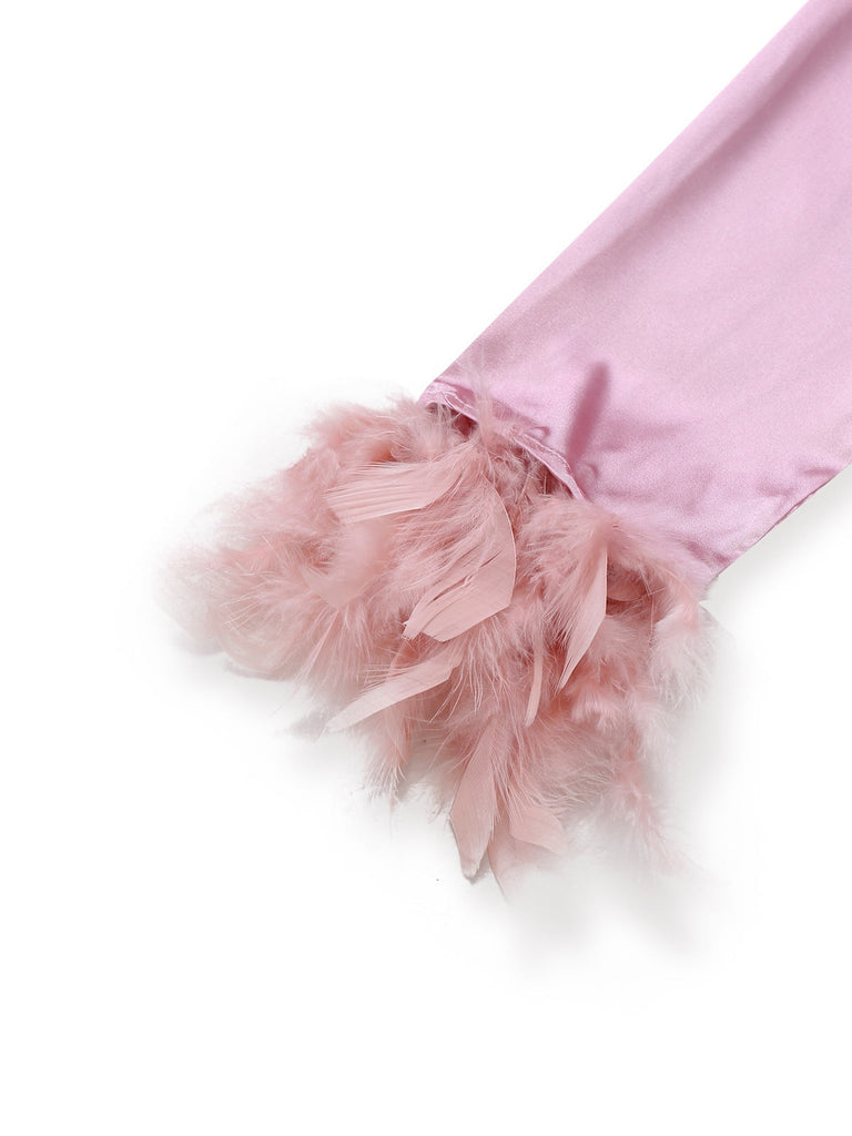 Pigiama in raso con finiture in piume anni '30