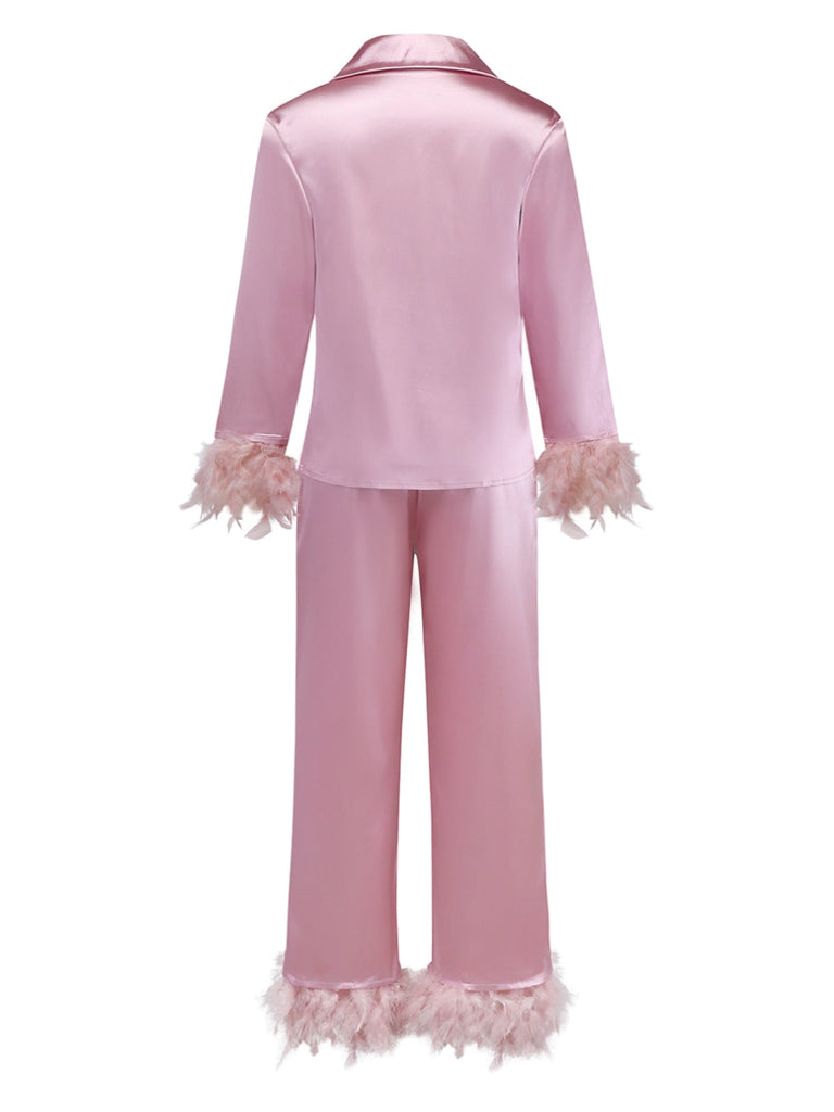 Pigiama in raso con finiture in piume anni '30