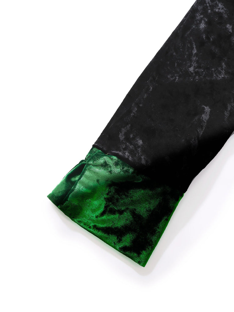 Pigiama in velluto scintillante con colletto a tacca verde e nero anni '60