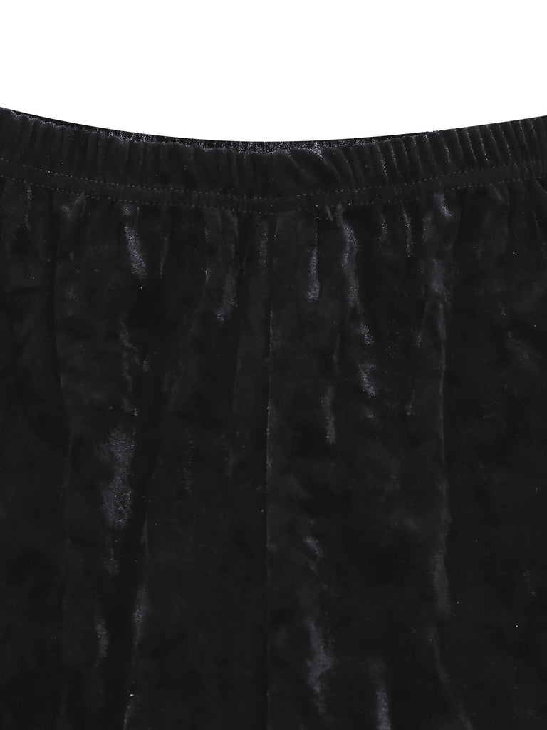 Pigiama in velluto scintillante con colletto a tacca verde e nero anni '60