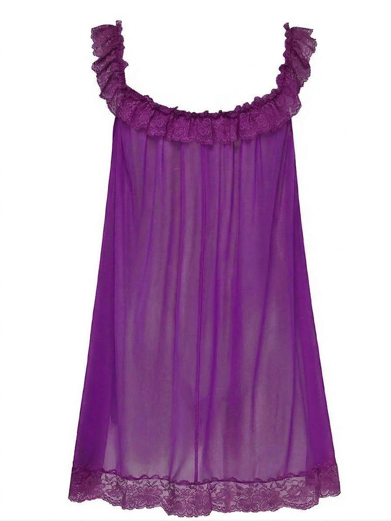 Camicia da notte babydoll in rete in pizzo con fiocco anni '50