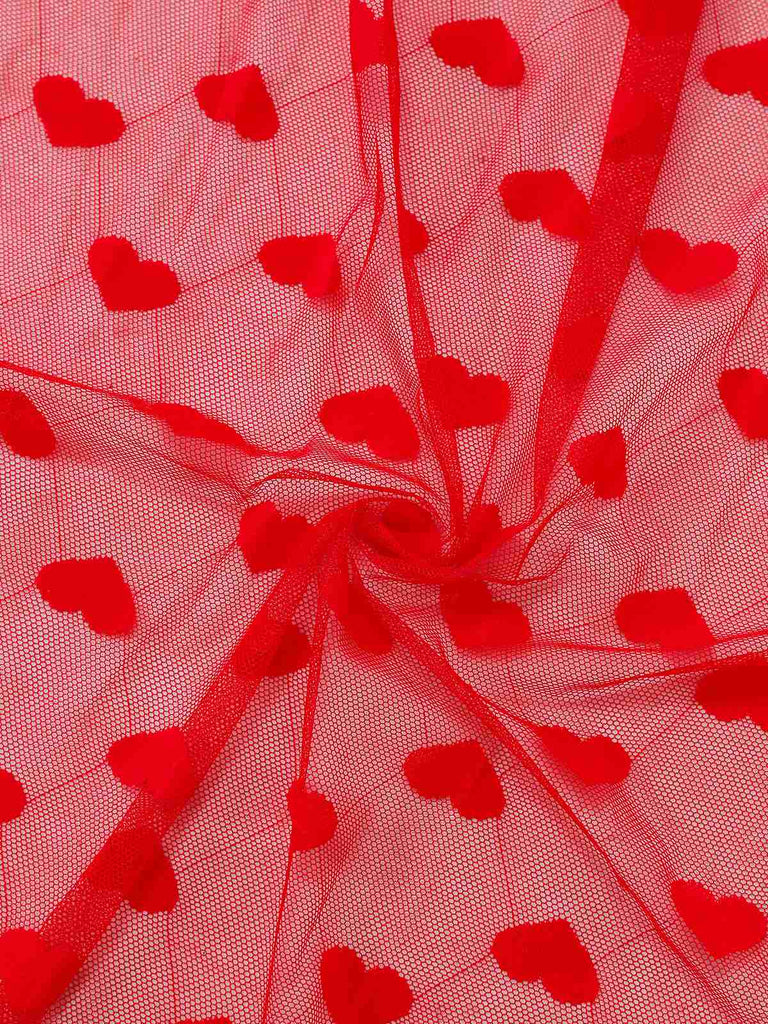 Camicia da notte a rete a cuore con spalline rosso anni '30
