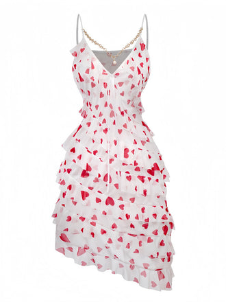 Camicia da notte in rete con volant a forma di cuore rossa anni '60