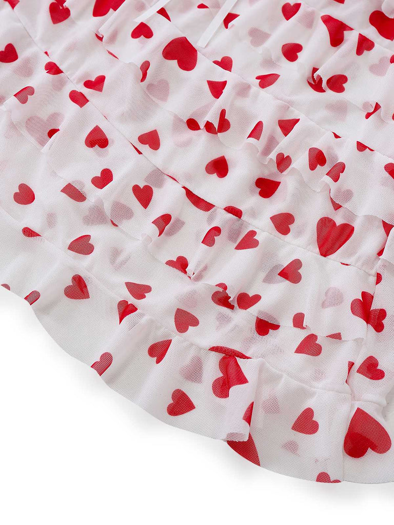 Camicia da notte in rete con volant a forma di cuore rossa anni '60