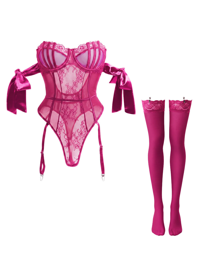 Completo pigiama con body e papillon e calze anni '80