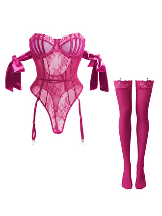 Completo pigiama con body e papillon e calze anni '80