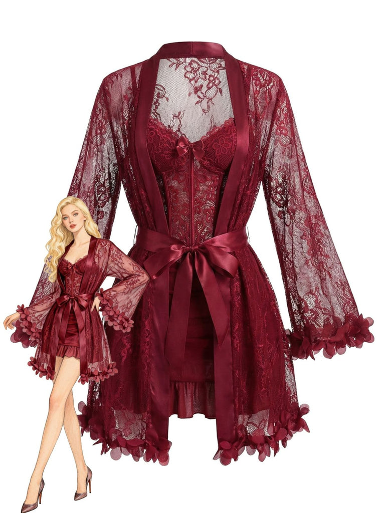 Completo da notte con cintura e pizzo con spalline sottili anni '60